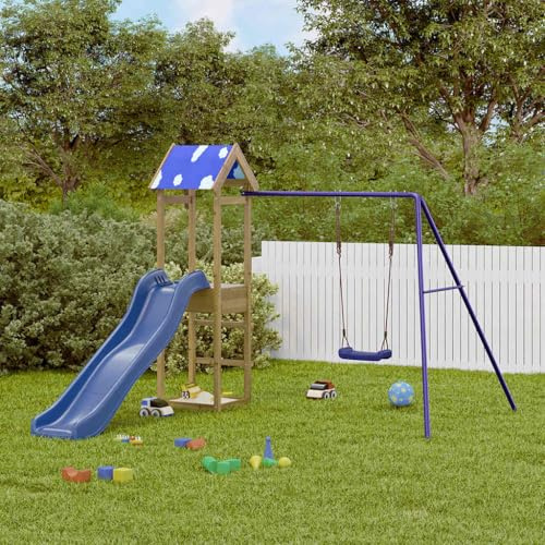 Mangloder Spielturm Imprägniertes Kiefernholz mit Rutsche und Schaukel für Garten, Kinder, Outdoor, robust, sicher, stabil, mit Sandkasten, Kletterleiter, für Kinder im Alter 3-8 Jahre