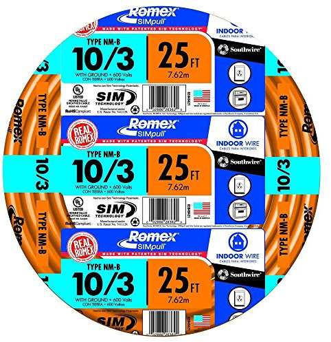 Southwire 63948421 6,5 m 10/3 mit Erdung, Romex-Marke SIMpull Wohn- und Innenbereich, Elektrodraht, Typ NM-B, Orange