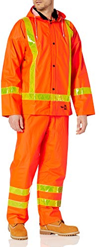 Viking Men's Handyman Fire Retardant Suit - High Visibility Safety Jackets with Detachable Hood and Bib Overalls, Orange - Large