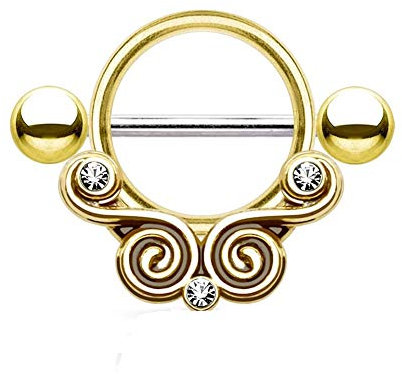 Paula & Fritz® Brustwarzen-Piercing Brustpiercing Frau Maenner Intimpiercing Mann Nippelpiercing Gold Rosé Hämatit Silber Ring Wirbel Zirkonia clear Edelstahl Chirurgenstahl 316L K15777_GDC