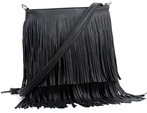 AOSSTA Crossbody Bag For Women Fringe Tassel Hobos Shoulder Bags Ladies Casual Handbags (Black)