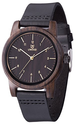 MUJUZE Holzuhr Herren Damen Analoge Holzuhren mit Leder Armband Holz-Armbanduhr Klassik Männer Uhr(Black)