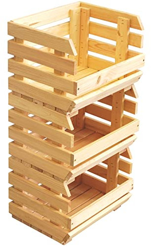 3 Holzkisten stapelbar Stiegen Obststiege Obstkiste Lagerkiste Lagerstiege Unbehandelt aus Holz Kartoffelstiege Gemüsebox Obstbehälter 84 x 36 x 30 cm