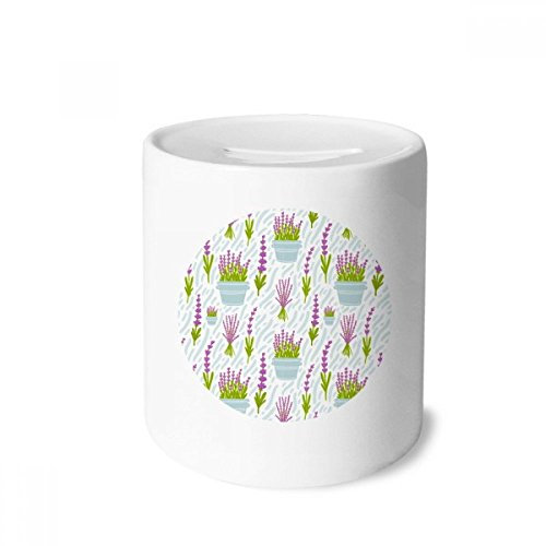 DIYthinker lavender Potted Flowers Plant Painting Money Box Saving Banks Ceramic Coin Case Kids Adults 3.5 inch in height, 3.1 inch in diameter Multicolor