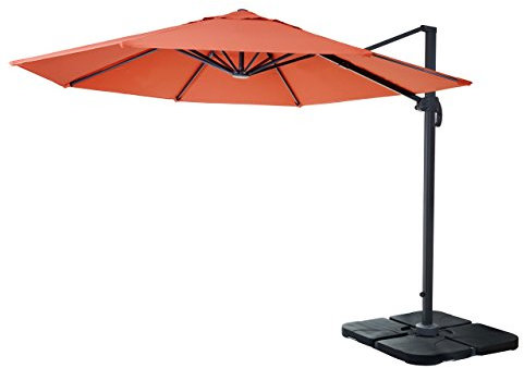 Mendler Gastronomie-Ampelschirm HWC-A96, Sonnenschirm, rund Ø 3m Polyester Alu/Stahl 23kg mit Ständer drehbar - terracotta