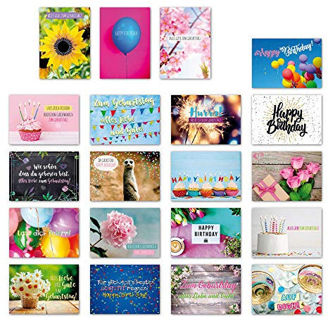 ewtshop® 20er Postkarten Set Geburtstag mit 20 Sprüchen & Zitaten // Postkarte mit Spruch