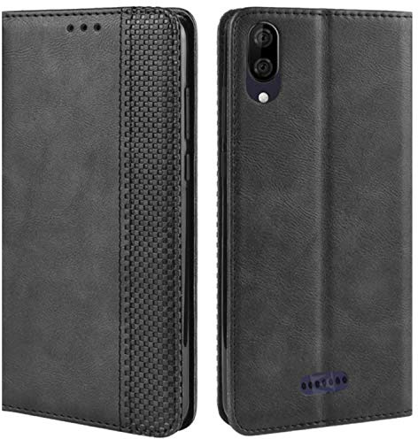 HualuBro Handyhülle für Wiko Y80 Hülle, Retro Leder Brieftasche Tasche Schutzhülle Handytasche LederHülle Flip Case Cover für Wiko Y80 2019 - Schwarz