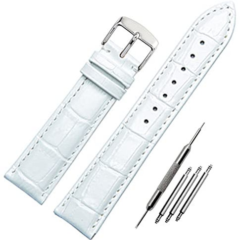 FOUUA Uhrenarmbänder Band Echtes Leder Armband Alligator Geprägte Ersatzarmbänder Armband,Weißsilber,18mm