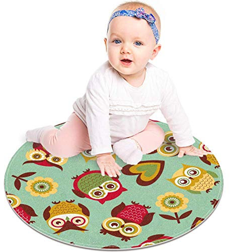EZIOLY Teppich, Eulen-Motiv, rund, für Kinderzimmer, Babyzimmer, kleine Teppiche, Spielzimmer, 60 x 60 cm