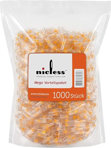 Nicless Filtres à Cigarettes 8 mm, 1000 pièces, microfiltres jetables | filtres à cigarettes 8 mm, microfiltres jetables, tabac à rouler, embouts anti goudron, sans nicotine, boîte