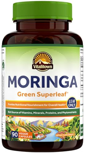 Vitalitown Moringa Capsules, Pure Moringa Oleifera Leaves, No Sticks, No Caffeine, Energy, Immune, 90 Capsules