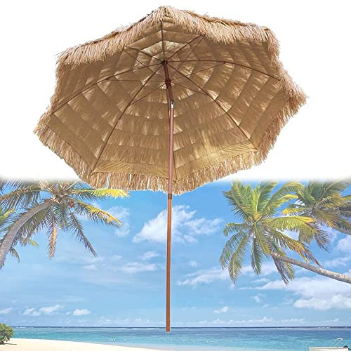 XPGEREP Sombrilla de Playa para Jardín con Plegable/Inclinable, Sombrilla Hawaiana para Patio, Piscina, Balcón, Sombrilla de Rafia/Diameter 2.4m / Height 2.1m