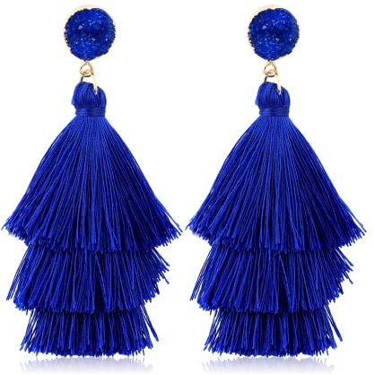 Diamday Tassel Anweisung Ohrringe für Damen Clip on Drop Ohrringe Bunte Böhmische Tiered Tassel Druzy Dangle Drop Ohrringe Nicht Piercing Schmuck Geburtstag Weihnachten