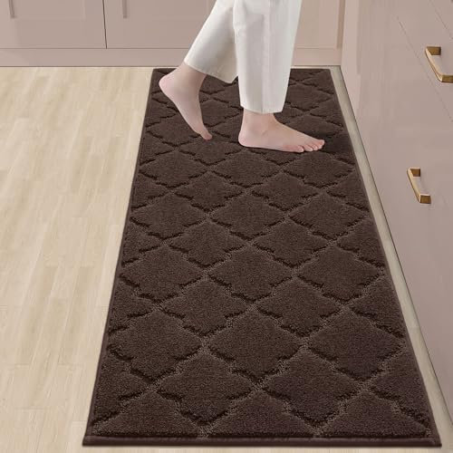 COSY HOMEER Alfombrillas suaves de cocina para frente al fregadero, alfombras y tapetes de cocina súper absorbentes, 20 x 59 pulgadas, tapete de cocina antideslizante, lavable, poliéster, marrón