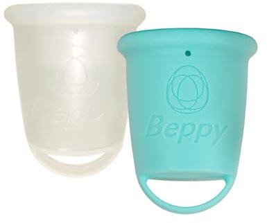 Beppy Cups OCEAN (Türkis/Transparent) 2 Menstruationstassen ohne Stiel, mit Auslaufschutz - hypoallergen & latexfrei - für mehr Freiheiten während der Periode (Liebe, Sauna, Sport, Schwimmen)