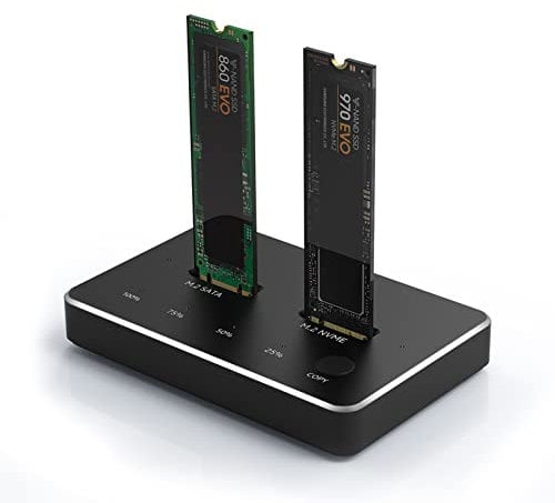 HotTopStar Station d'accueil NVME à Double Baie USB C, Adaptateur de boîtier de Disque Dur Externe M.2 NVMe SATA, Prend en Charge Le duplicateur de Clone Hors Ligne SSD M.2 SATA/NVME