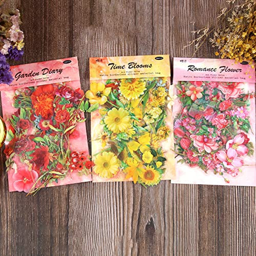 RISYPISY 300pcs Journale Blume Aufkleber, Vintage Blumenaufkleber, Botanische dekorative Aufkleber für Scrapbooking, Harz Handwerk, Notebooks