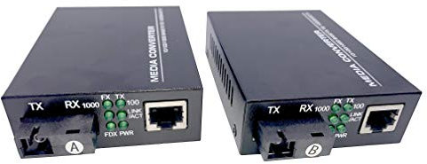 Elfcam® - Convertidor de Fibra Ethernet Equipado con 1,25G SFP (Mini-GBIC) con Puertos de Fibra óptica SC monomodo, hasta una Distancia de 20 km (2 x 1 Puerto RJ45)