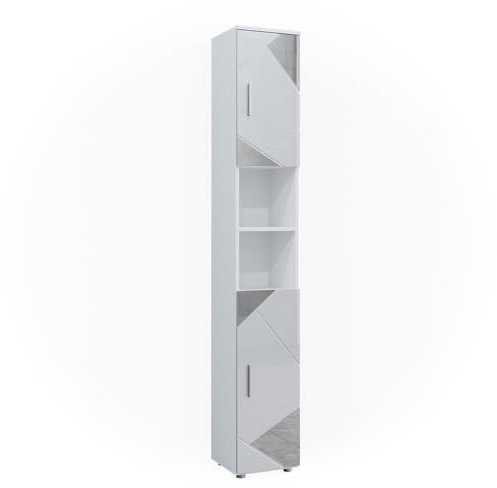 Vicco Badschrank Irma, Badezimmerhochschrank, Weiß Hochglanz mit Einsätzen, 30 x 192 cm