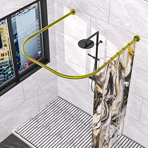 Sikaiqi 304 Edelstahl U-förmige Badezimmer-Eck-Duschvorhangstange, Größe verstellbar (U-förmig, goldfarben, Länge auf beiden Seiten: 80 cm - 119,4 cm, mittlere Breite: 88,1 cm - 109,2 cm)