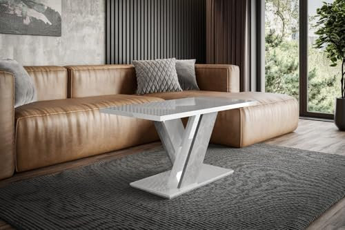 ALTDECOR Couchtisch, Kaffeetisch, ideal als Sofatisch oder Wohnzimmertisch, solide Konstruktion aus Möbelplatte,120x60x60 cm - Weiß/Betonoptik - RONX Mini