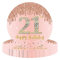 YAAVAAW Happy 21st Birthday Paper Plates 9'' Rose Gold, 16Pcs Girls Party Disposable Tableware, 21st Decorations for Girls, Women, Her Supplies Table