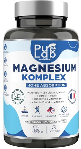 Multi Magnésium Bisglycinate, Taurinate & Malate + B6, D & B | 120 Gélules | Anti-Fatigue & Anti-Stress | Haute Absorption | Cure 40 Jours | Fabriqué en France