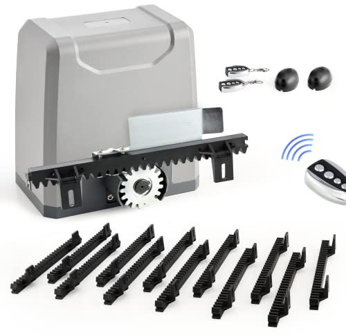 CO-Z 550W Kit Automazione Cancello Scorrevole, Motore Cancello Scorrevole per Porte Fino a 1500kg 12 m con 2 Telecomandi, Cremagliera 12x0.33M e Sensori a Infrarossi per Giardino Garage