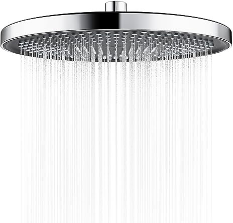 26cm Tête de Douche Pluie, YUANNY Grande Pomme de Douche Anti-Calcaire, Pommeau de Douche Economie d'Eau, Ronde Pomme de douche fixes, 10 Pouces Pomme de Douche Haute Pression, Chrome, G1/2''