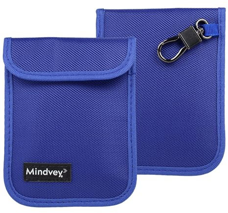 Mindvey Faraday Taschen für Autoschlüssel, Kreditkarten, Smartwatches/Datenschutz, elektronische Gerätesicherheit, Anti-Hacking-Kartenschutz, 5G RF & RFID-Abschirmung (2, Blau)