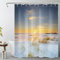 LB Tropischer Strand Duschvorhang 150x180cm Pflanze weißem Sand Sonnenuntergang Antischimmel Wasserdicht Badezimmer Vorhänge, Küstenlandschaft Meer Kurz Polyester Stoff Bad Vorhang mit Haken