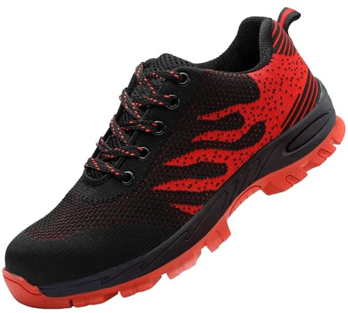 Chaussures de Travail Femmes Chaussure de Sécurité Hommes été Respirant Baskets Securite Enfants Garçon Légère Embout Acier Protection Confortable Sneakers de Chantier Rouge 38