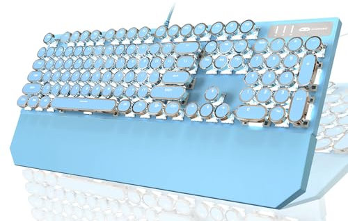 Camiysn Typewriter Style Mechanical Gaming Keyboard with Removable Magnetic Wrist Rest, Blue Retro Punk Gaming Keyboard with RGB Backlit, Clcky Blue Switches Cute Keyboard for Windows/Mac/PC