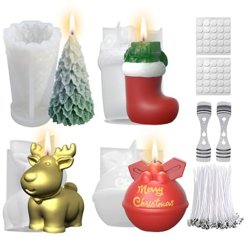 4 pièces 3D Moule à Bougie de Noël,Fabrication de bougies en forme d'arbre de Noël,Moule en silicone 3D en forme de sapin de Noël,Moule en Silicone pour Bougies de Noël,Moules à bougies de Noël (C)