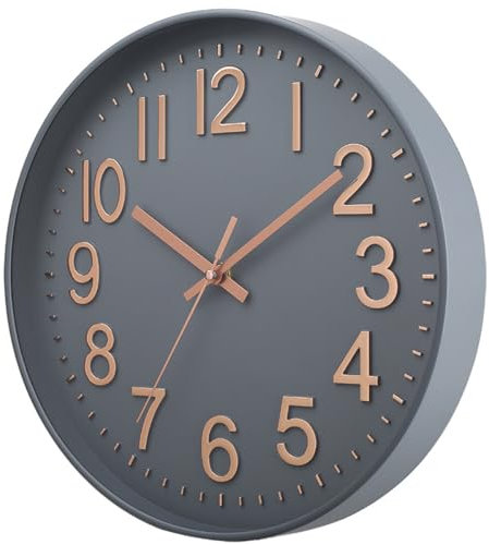 Esteopt Wall Clock 12 Silent Non-Ticking Modern Wall Clocks Battery Operated for Office, Home, Bathroom, Kitchen, Bedroom, School, Living Room Greyrosegold