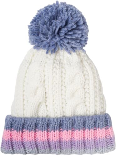 styleBREAKER Kinder Strick Bommelmütze mit Zopfmuster und gestreifter Krempe, Fleece Futter Winter, 3-5 Jahre 04024206