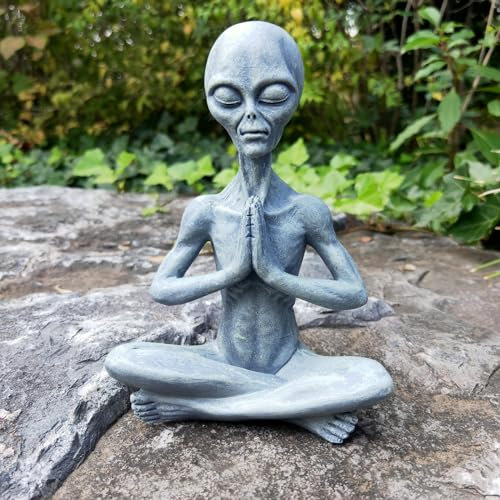 CHBDJY Yoga-Alien-Statue, Sci-Fi-Weltraum, UFO, Alien-Figur, Kunstharz, Meditation, Alien, Heimbüro, Bücherregal, Dekoration, Skulptur, 16 cm hoch
