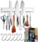HomeSimplex 12 Inch Magnetic Knife Holder for Refrigerator with 6 Hooks - Double Sided Magnetic Knife Strip for Fridge - Premium Magnetic Knife Bar Rack - 304 Stainless Steel Kitchen Utensil Hanger