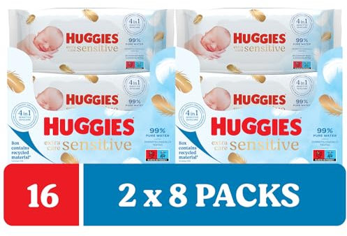 Huggies Pure Extra Care, Baby Wipes - Box with 16 Packs - 99 Percent Pure Water Wet Wipes - Fragrance Free to Clean and Protect Sensitive Skin