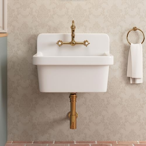 DeerValley Wall Mount Utility Sink 24 Inch, White Laundry Sink
