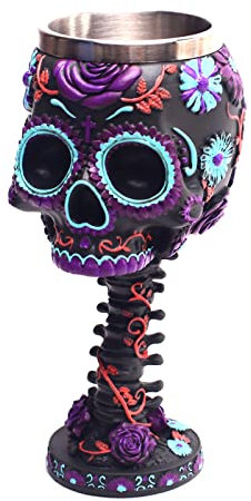 Juego de copas de vino de resina 3D y acero inoxidable con diseño de calavera, para Navidad, Halloween, cumpleaños, regalo de calavera