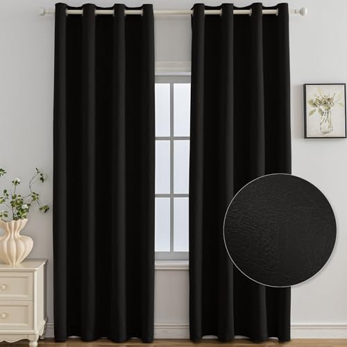 Ystyle Lot De 2 Rideau Occultant, 140x300 CM, Rideau Thermique Isolant Anti Froid et Chaleur À Oeillets, Isolation Lumiere Anti UV Decoration pour Maison Chambre Salon Intérieurs, Nero