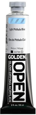 GOLDEN OPEN Acrylique à séchage lent, bleu phtalo clair, tube de 59 ml