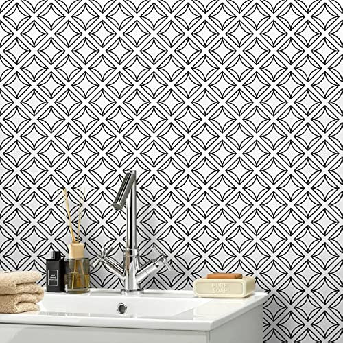 Stilvolle Fliesenaufkleber, elegant, schwarz-weiß, zum Abziehen und Aufkleben, wasserfest, Vinyl, selbstklebende Wandfliesen, öldicht, Küche, Fliesenaufkleber, Badezimmer, zum Aufkleben auf Fliesen,