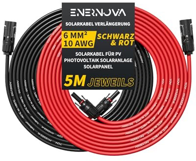 enernova Solarkabel 4mm²/6mm², Solarkabel Verlängerung 1/2/3/5/8/10/12/15/18/20M, Multi-Contact 4, IP67 Wasserdichtem, Verlängerungskabel(6mm² 5M)