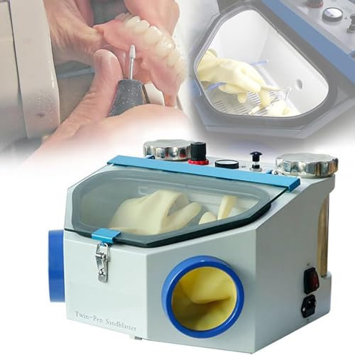 Twin Double Pen Fine Sandblaster With 2 Metal Tanks Sand Blaster With LED Light And Large View Window Lab Sandblaster For Glass Blasting, Metal Surface Rust Removal