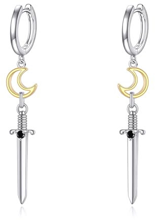 Dolch Ohrringe 925 Sterling Silber Schwert Tropfen Ohrringe Mondphase Schmuck Geschenk für Frauen Männer Mädchen