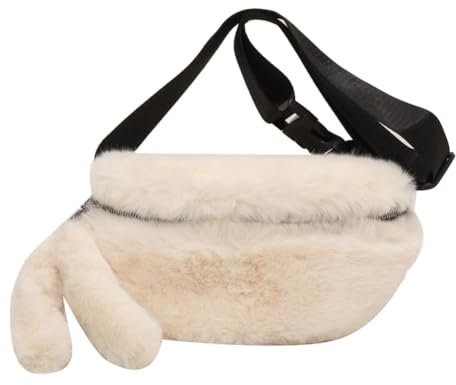 Fiorky Borsa a tracolla fuzzy da donna Borsa a tracolla soffice casual Borsa a tracolla morbida e versatile Borsa a tracolla regolabile con cerniera Borsa a tracolla autunno inverno (Bianco)