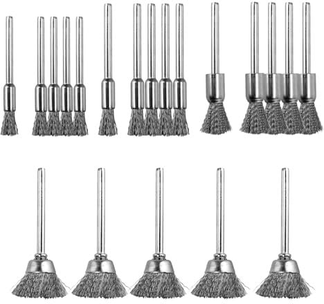 KLEHOPE 20 Pièces Brosse Metallique pour Perceuse, Foret 3 mm Brosse Métallique Perceuse, 4 Tailles Assortiment de Brosse Perceuse, pour Polir Poncer Enlever Saleté