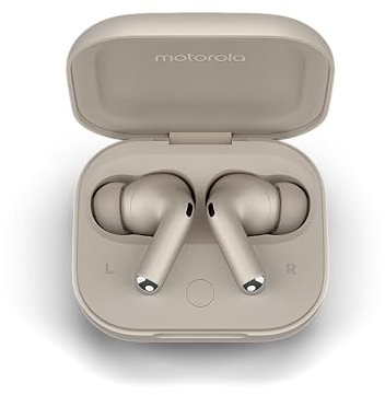 Motorola Moto Buds Plus, cuffie senza fili, riduzione attiva del rumore, cuffie senza fili Sound by Bose, Suono spazializzato Dolby Atmos con, cuffie Bluetooth autonomia Fino a 38h, Beige Sabbia
